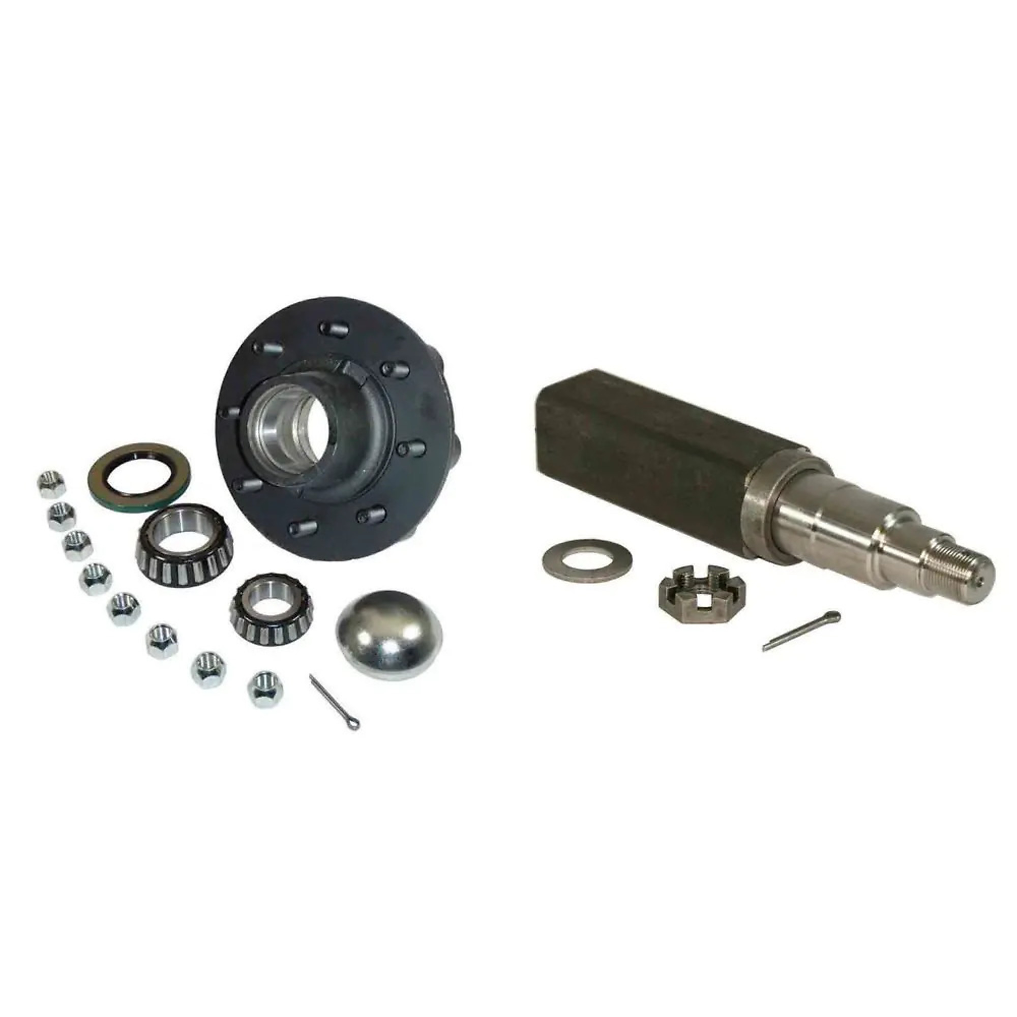 Rigid Hitch, 8-Lug Hub/Square Spindle End Unit, 8-Bolt on 6-1/2 inch Circle, 1-3/4 Inch to 1-1/4 Inch Tapered Spindles, 3000lb Capacity Per Hub, Model# SQ-6000825